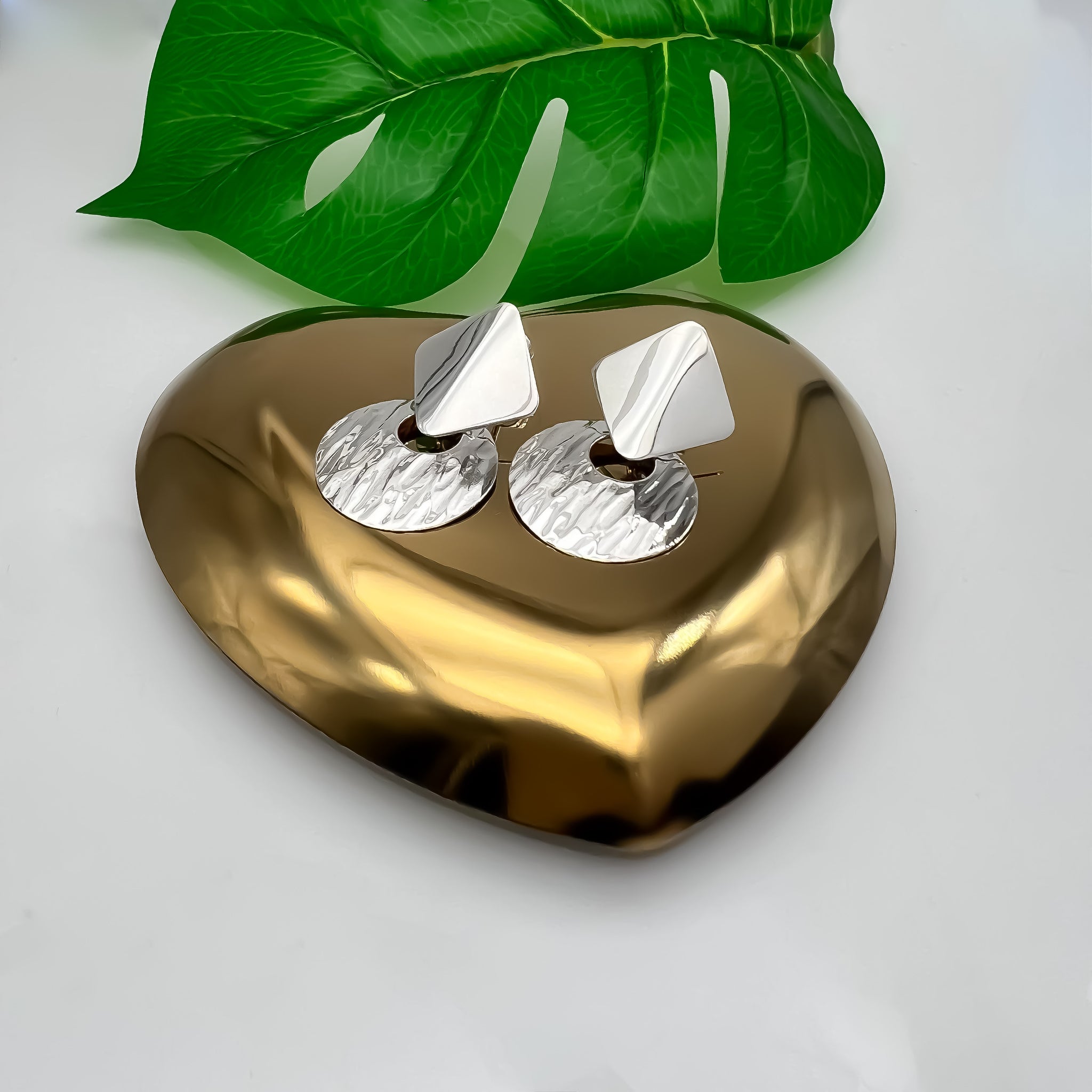 Aretes rombo y circulo de plata