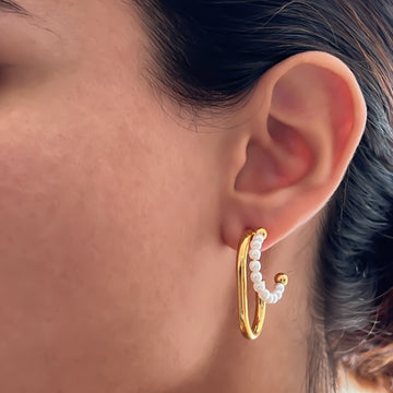 Arete doble aro con perlitas