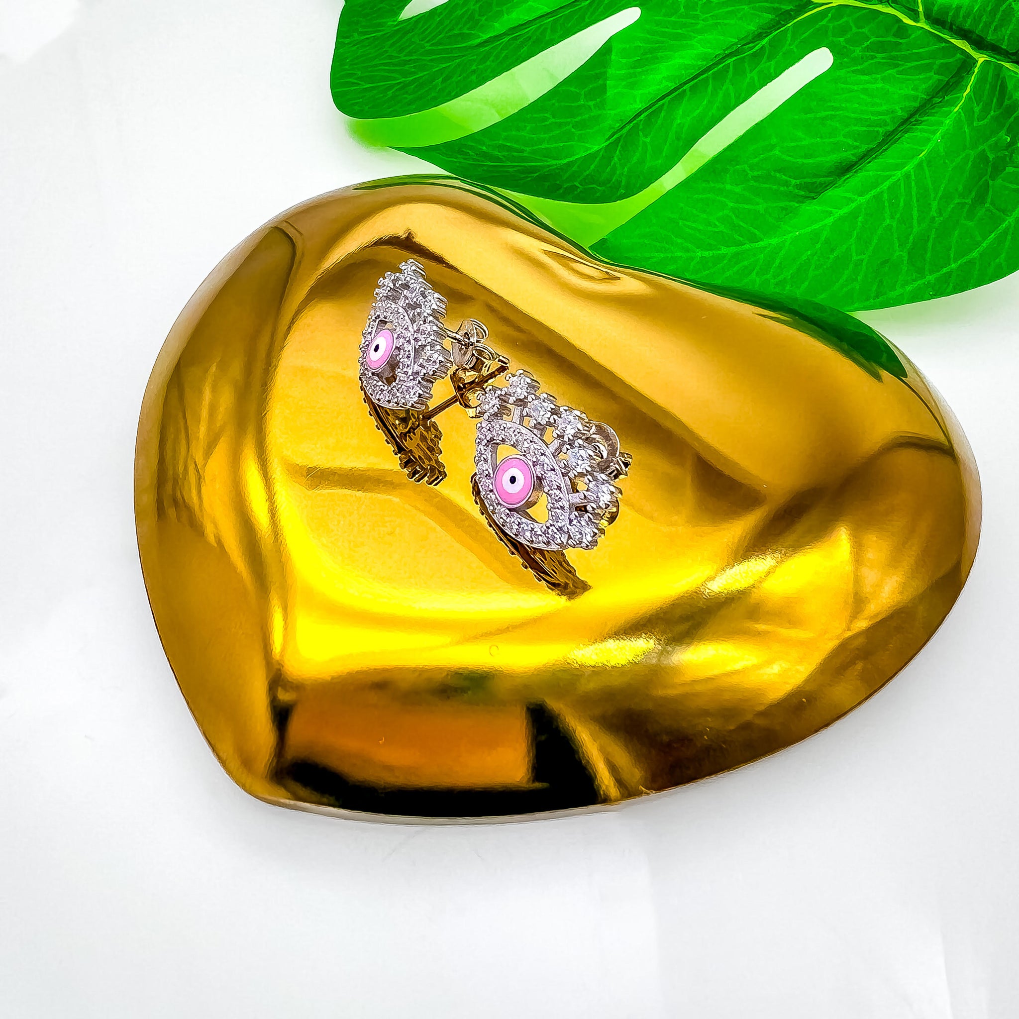 Ojos turcos de plata rosa con Zirconias
