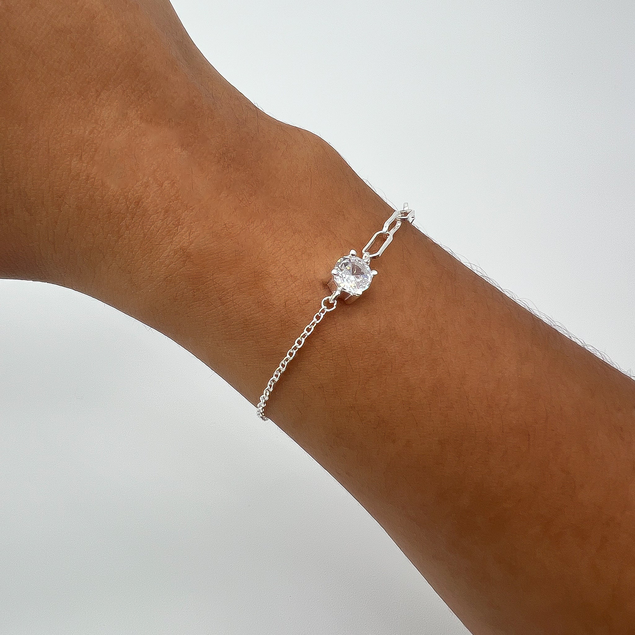 Pulsera de plata eslabón mixto con Zirconia